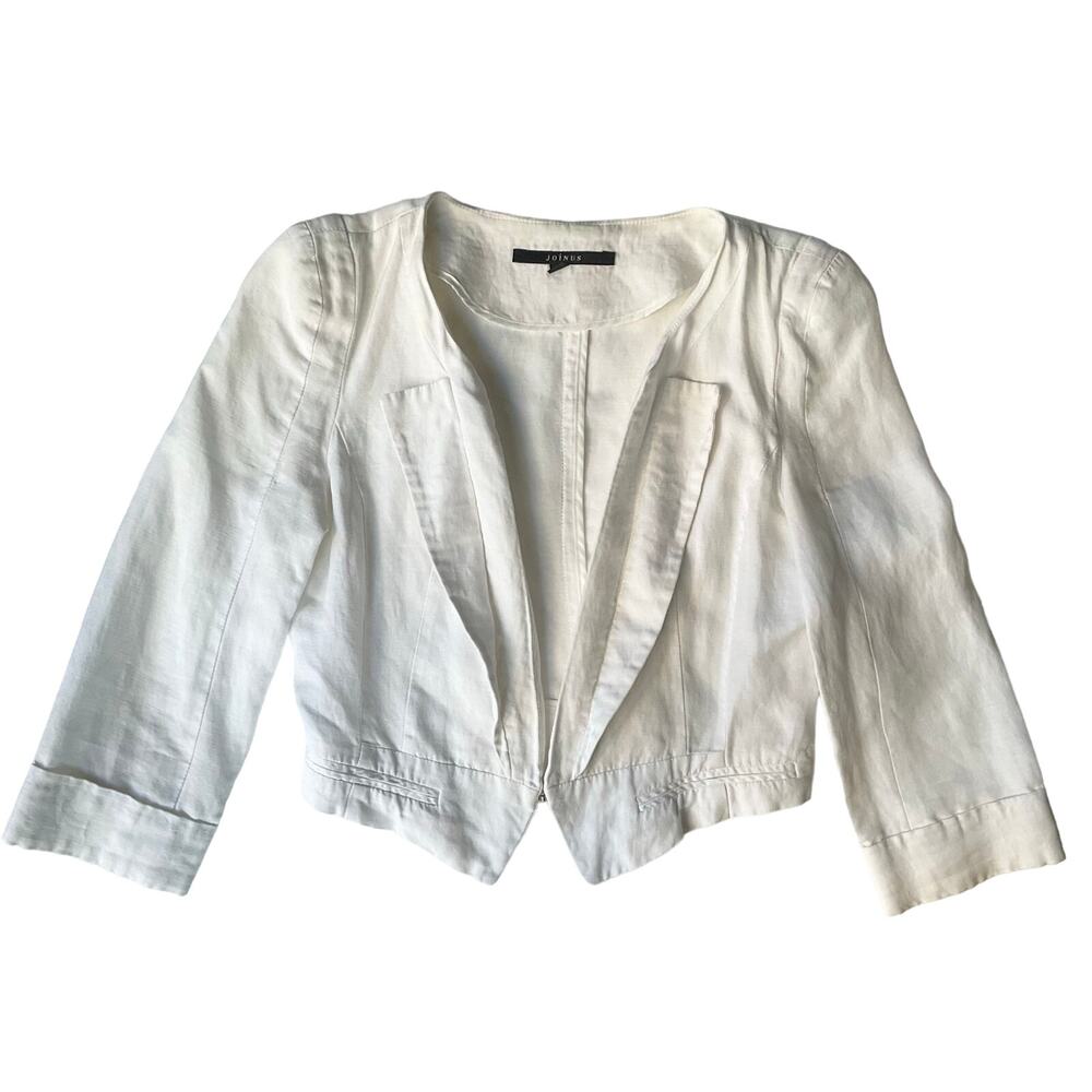 Joinus Women’s 3/4 Sleeve Crop Jacket size XS, Solid White, Hood Close Front